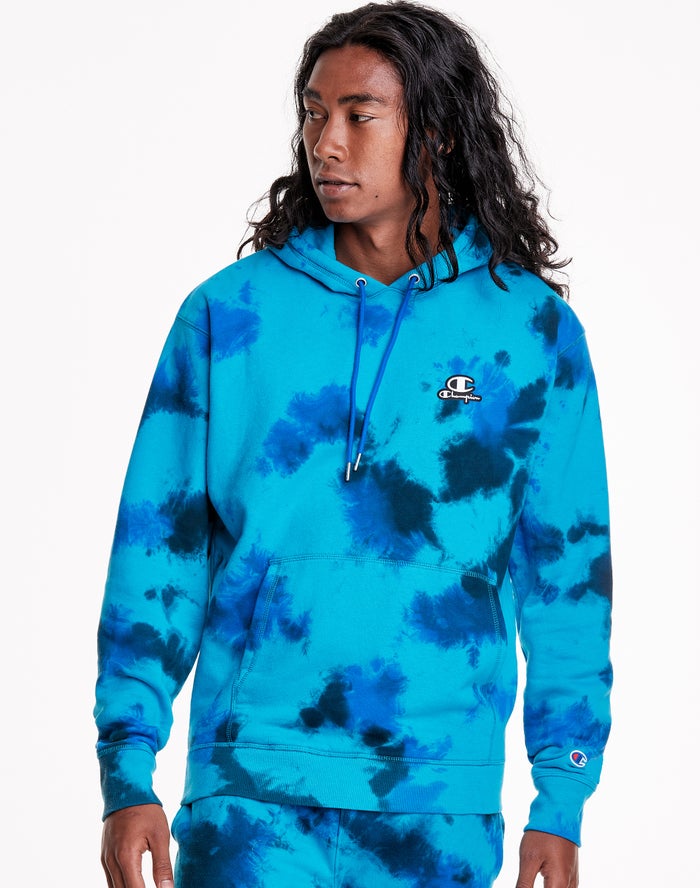 Sudadera Con Capucha Champion Hombre - Astro Dye Embroidered C And Script Logo ( Azules/Negras ) 826